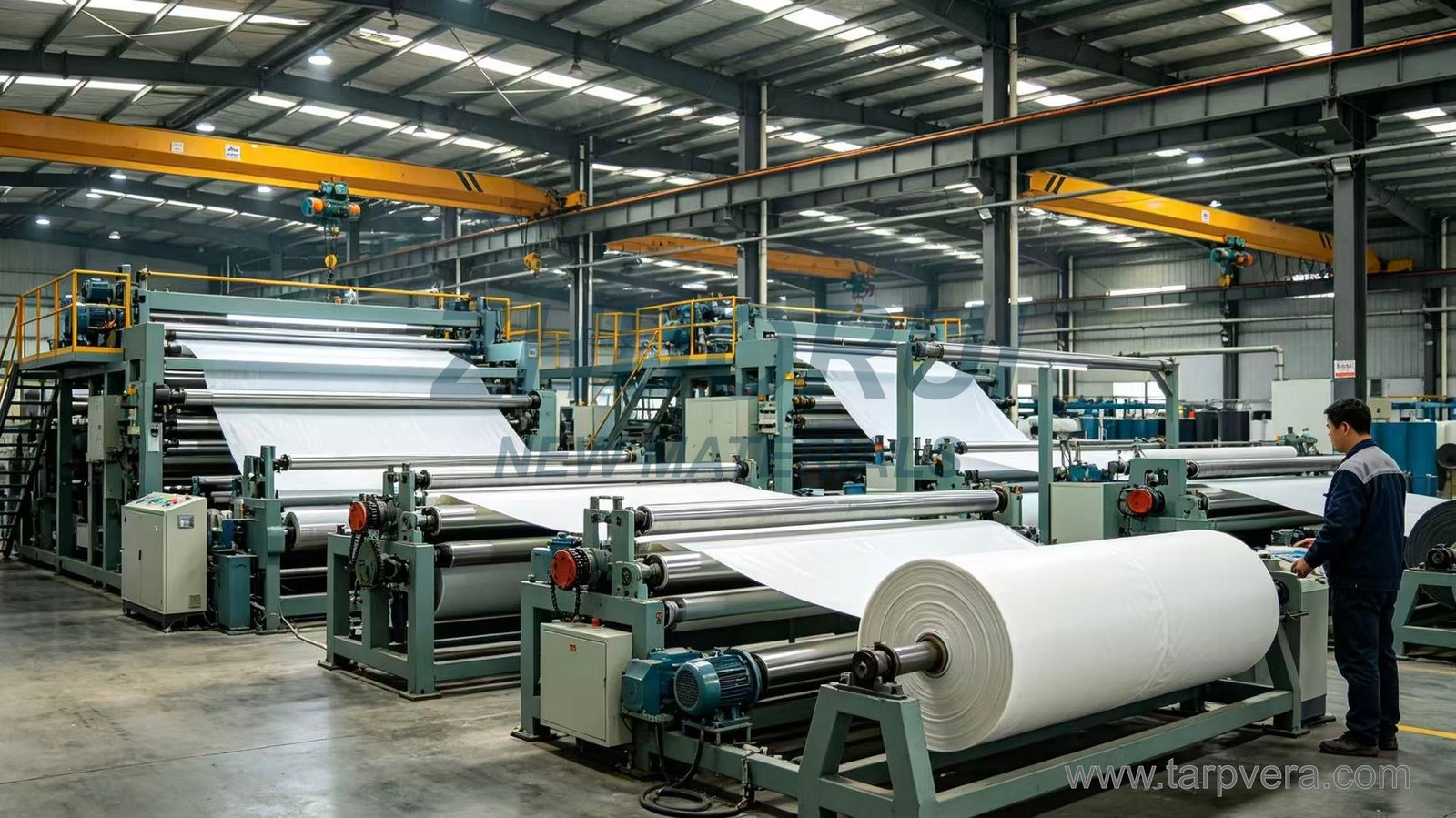 TarpVera production workshop with fabric processing equipment