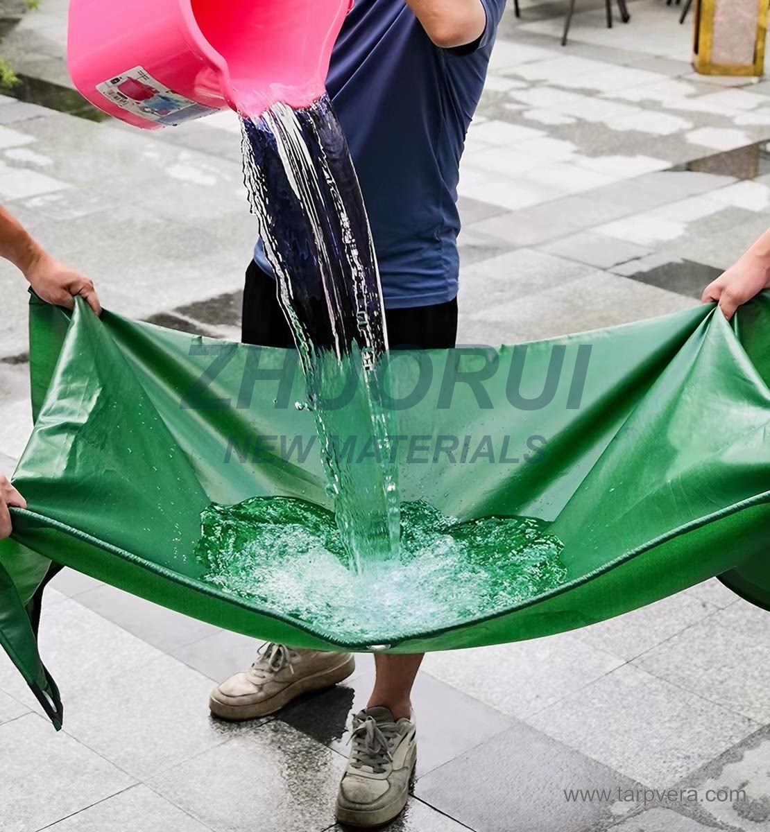 Water demonstration on PVC tarpaulin