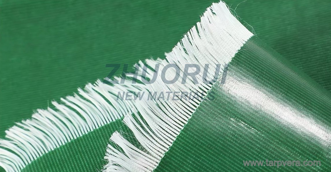 High-density woven fabric with high-strength yarns beneath the green PVC coating
